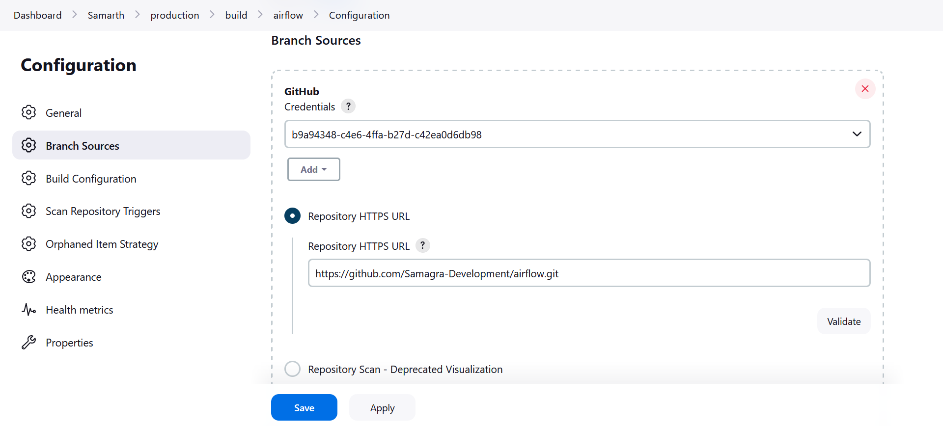 build select credential page